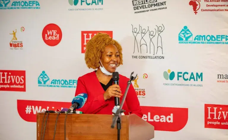 Nyambura speaking at the We Lead event.